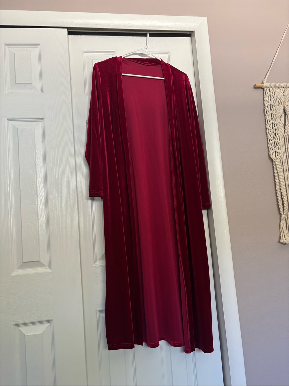 Amazon Velvet Long Open-Front Cardigan in Wine